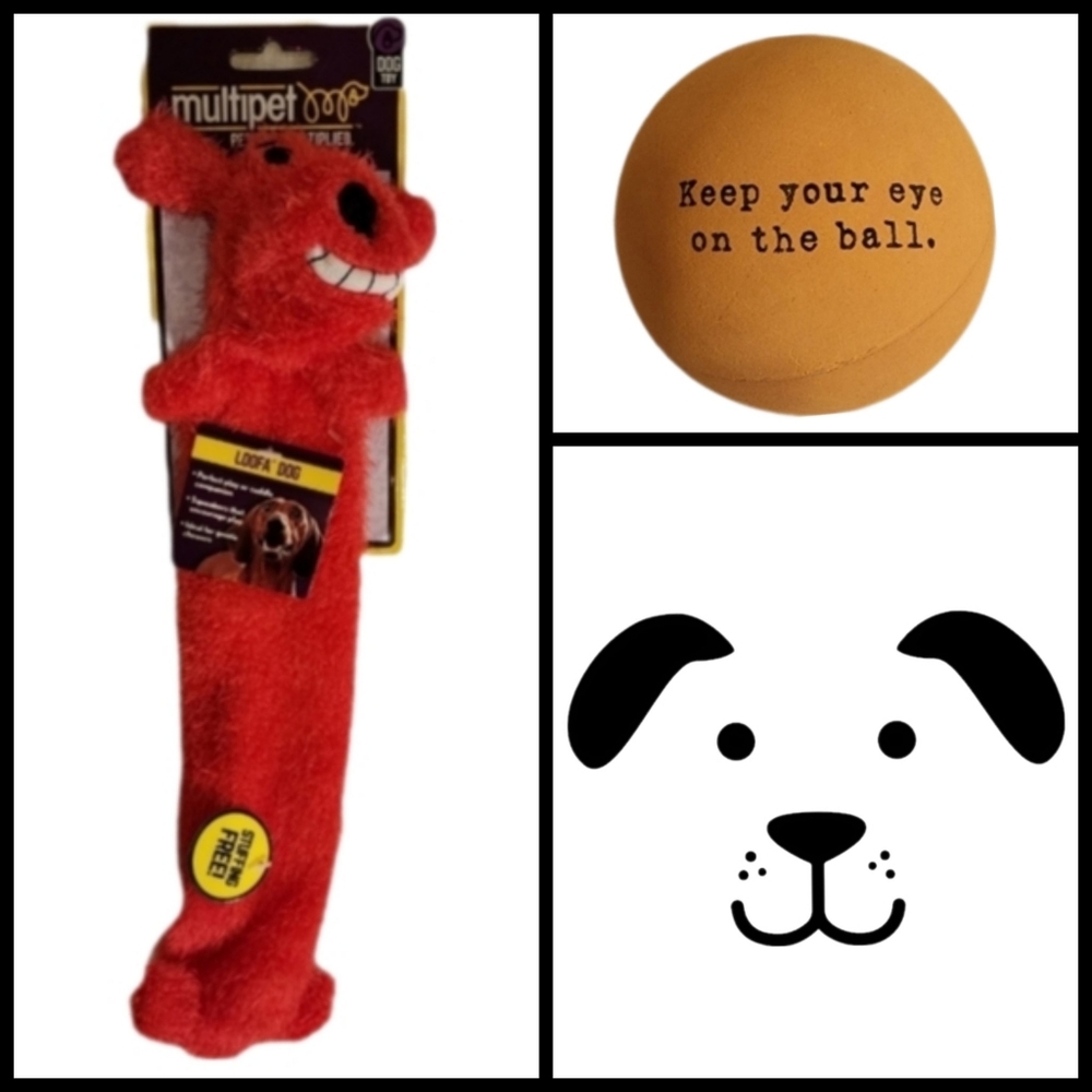 Loofa Dog Toy & Ball w/ Free Poop Bag Holder